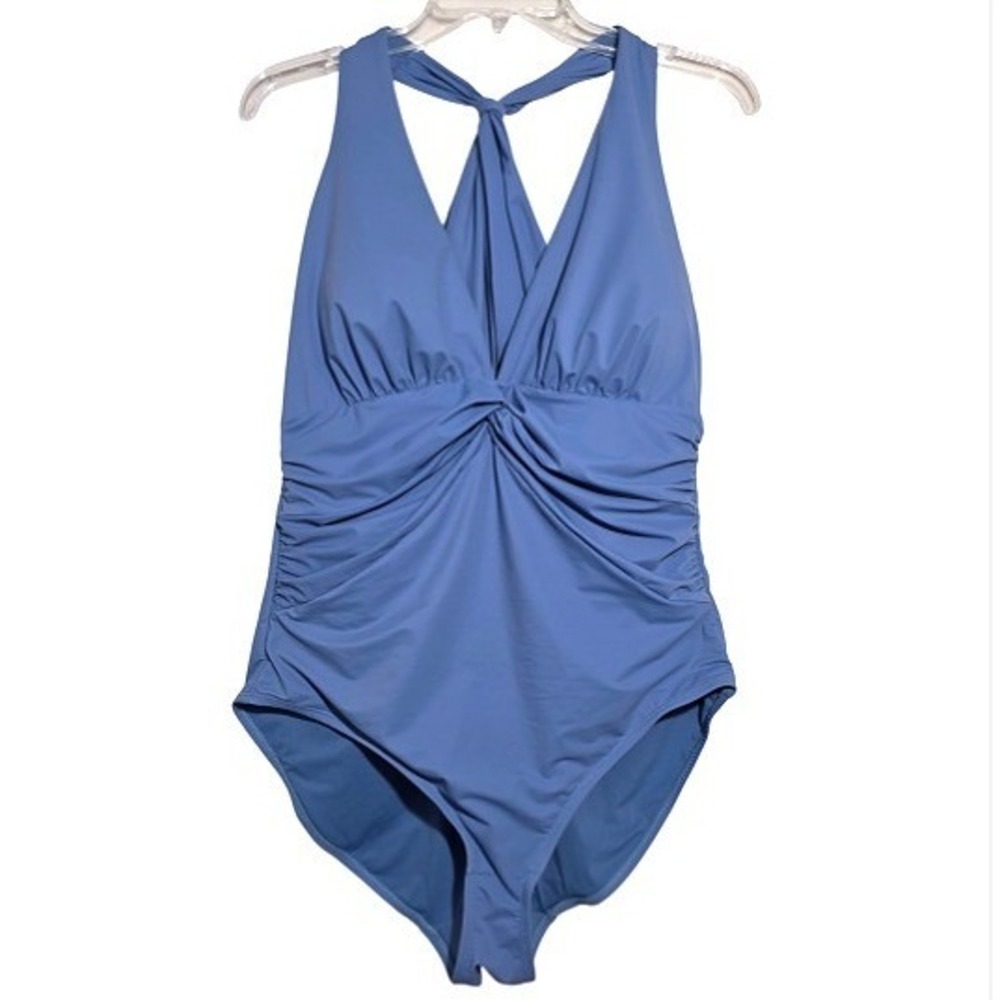 ShapeLLX Smart Sculpt Ruched Twist-Front Tummy Control Swimsuit Sky Blue XL EUC - Picture 7 of 13